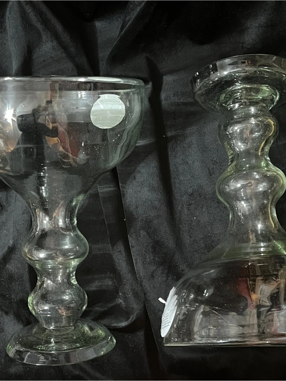 Set of 2 Recycled Glass Pedestal Pillar Candle Holders Clear Footed 3” Candle
